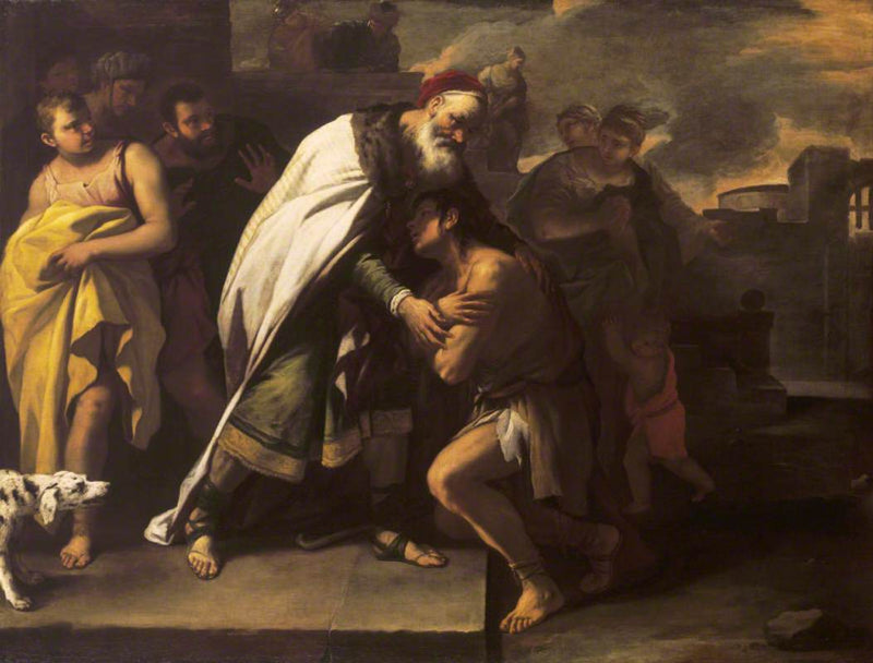 De gelijkenis van de verloren zoon: thuis ontvangen door zijn vader - Luca Giordano