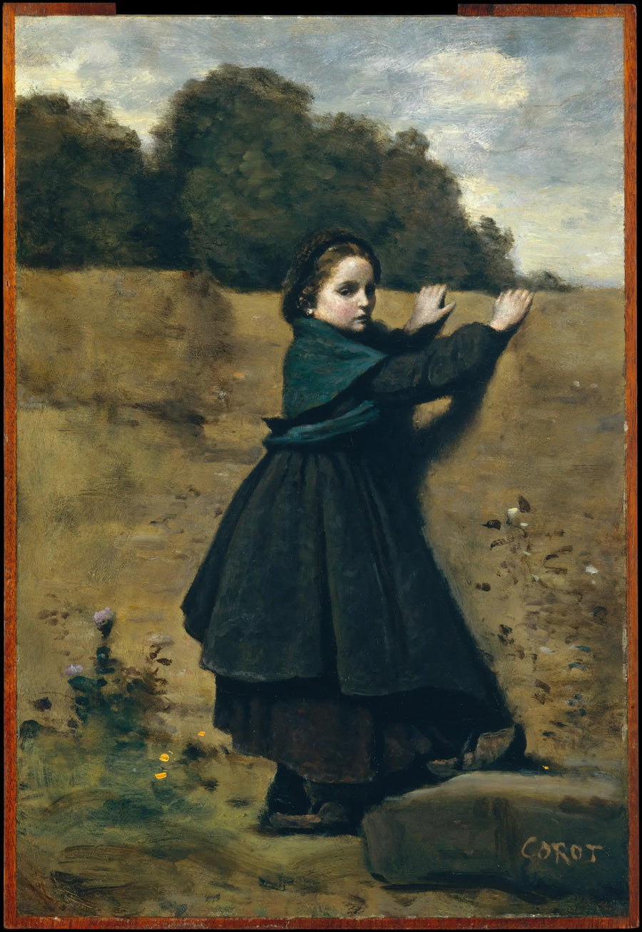 Het nieuwsgierige meisje - Jean-Baptiste Camille Corot