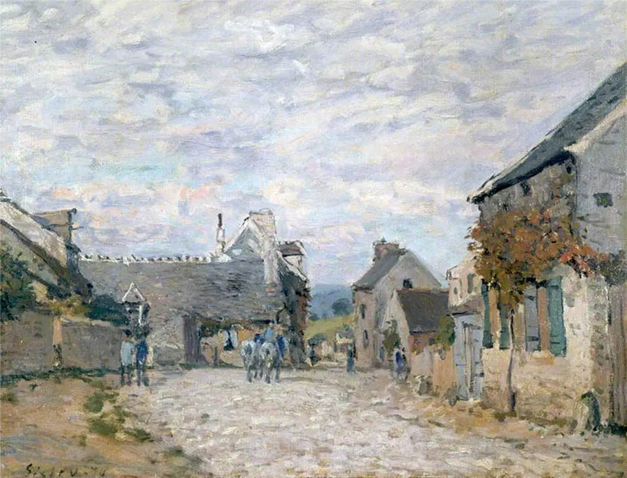 Het kleine plein, de straat van het dorp - Alfred Sisley
