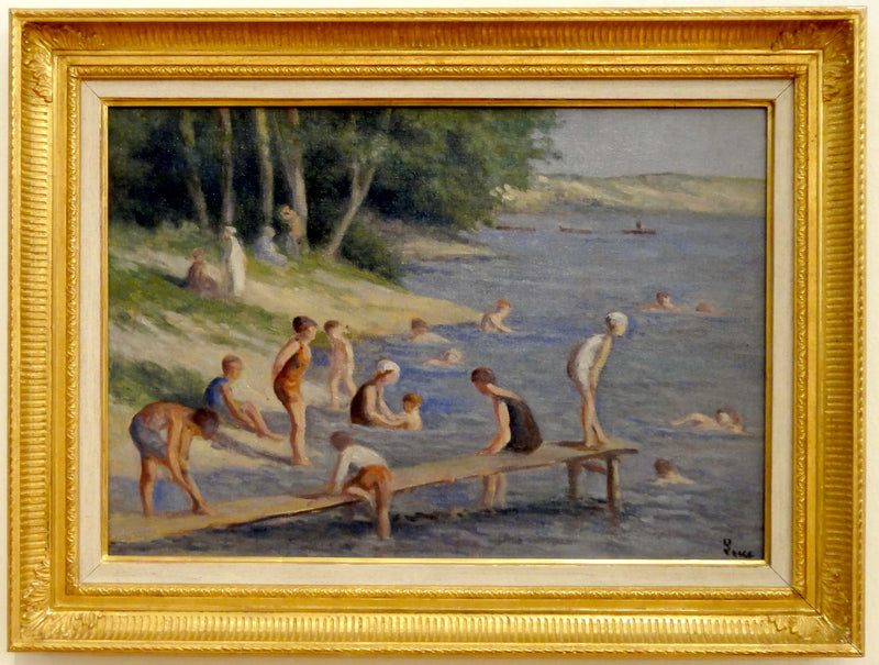 Het strand van Méricourt, zwemmen - Maximilien Luce