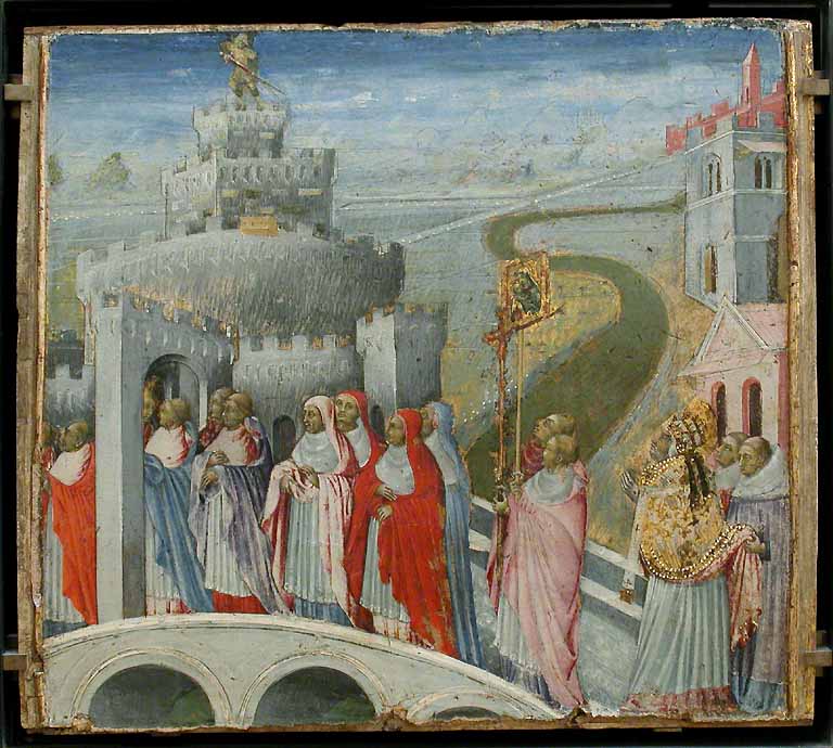 De Processie van Sint Gregorius in het kasteel Sant'Angelo - Giovanni di Paolo