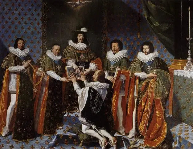 De ontvangst van hertog de Longueville in de Orde van de Heilige Geest door koning Lodewijk XIII in 1633 - Philippe de Champaigne
