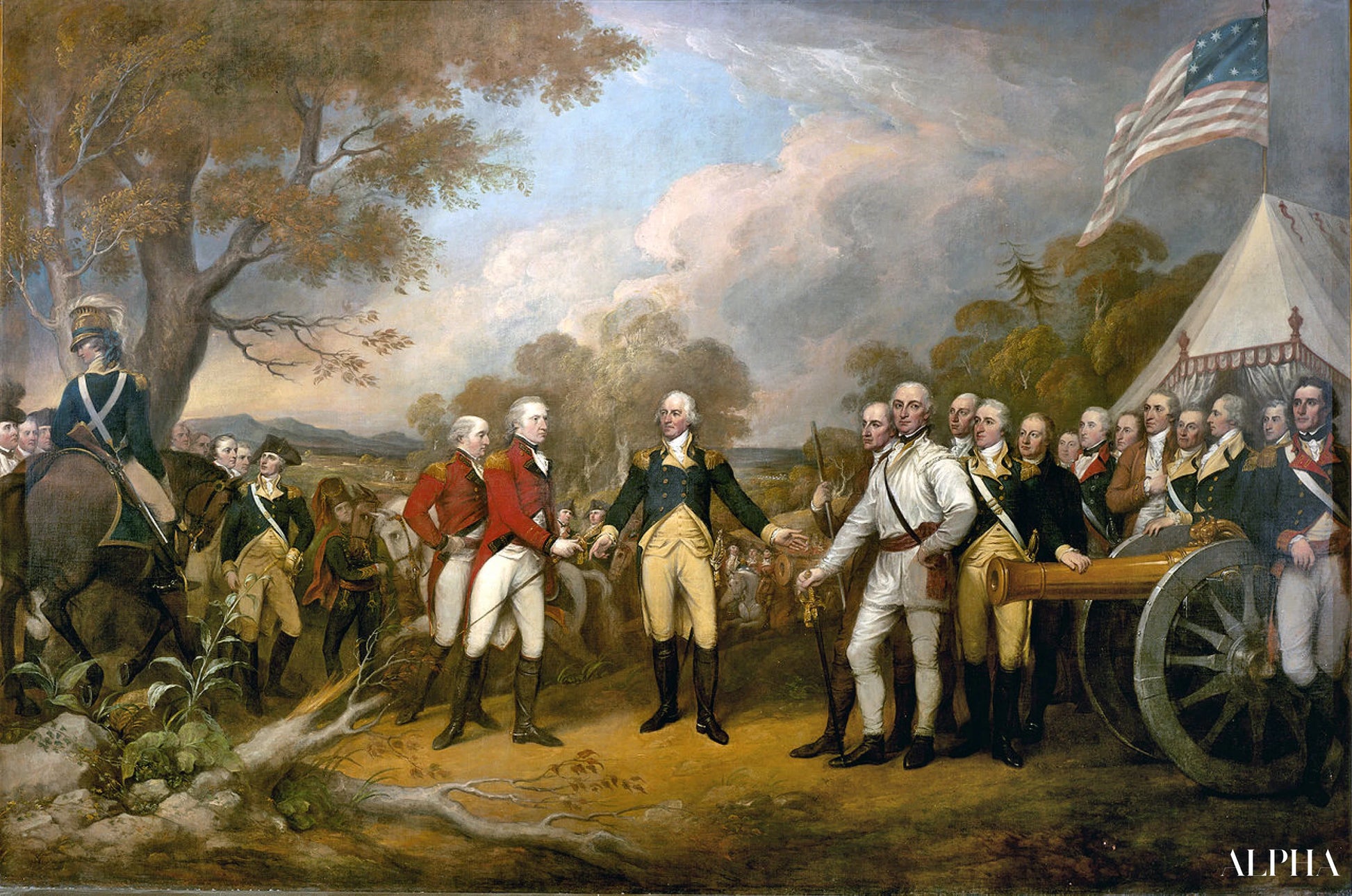 De overgave van generaal Burgoyne - John Trumbull - Reproducties van hoogwaardige schilderijen en kunstwerken