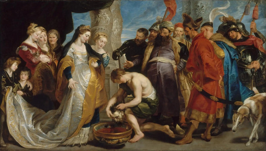La Reine Thomyris laat de kop van Cyrus onderdompelen in een vaas vol bloed - Peter Paul Rubens