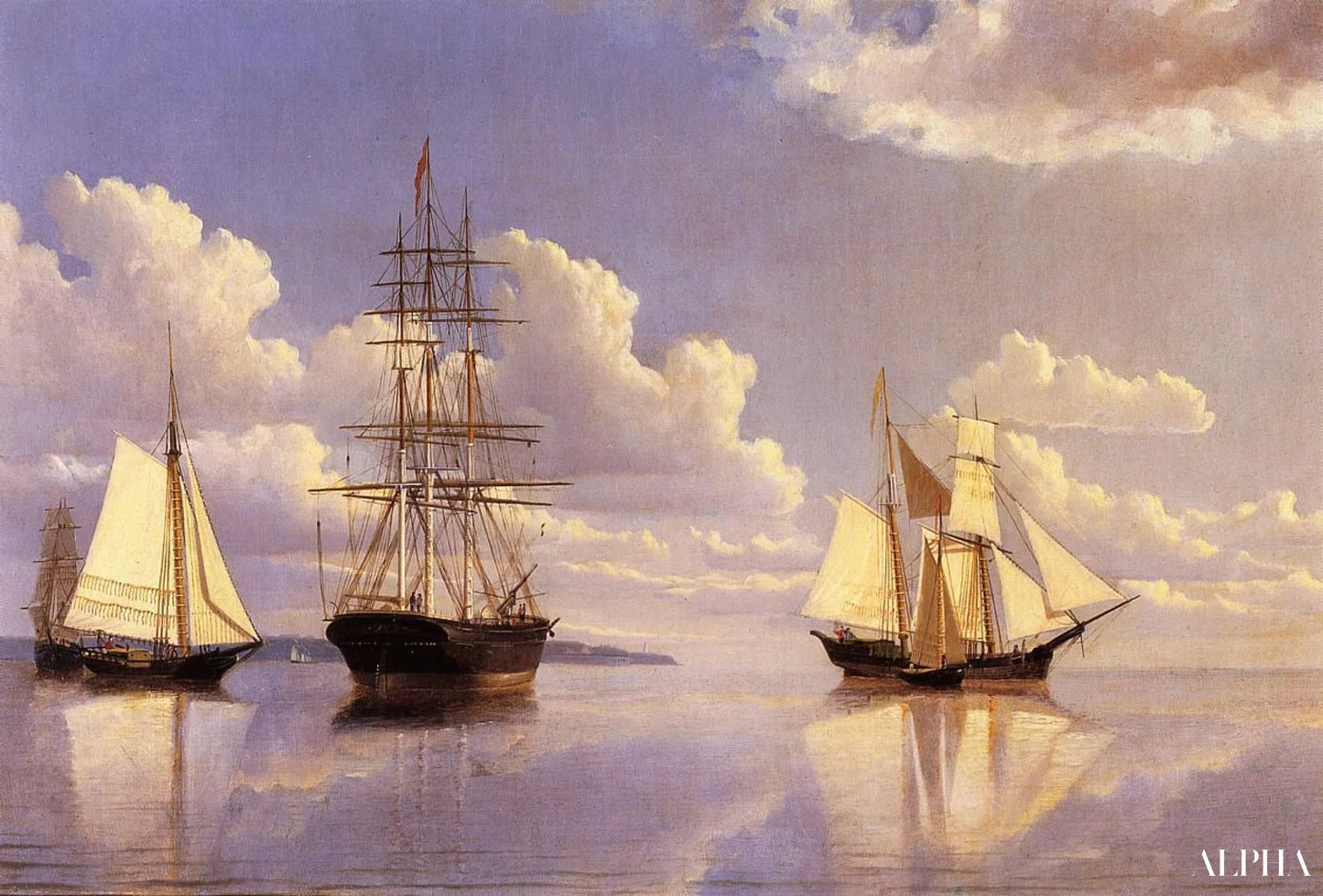 De Kennebec-rivier, in afwachting van de wind en het tij, 1860 - William Bradford - Reproducties van hoogwaardige schilderijen en kunstwerken