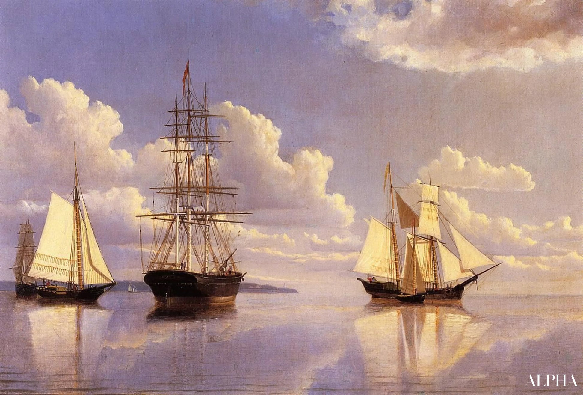 De Kennebec-rivier, in afwachting van de wind en het tij, 1860 - William Bradford - Reproducties van hoogwaardige schilderijen en kunstwerken