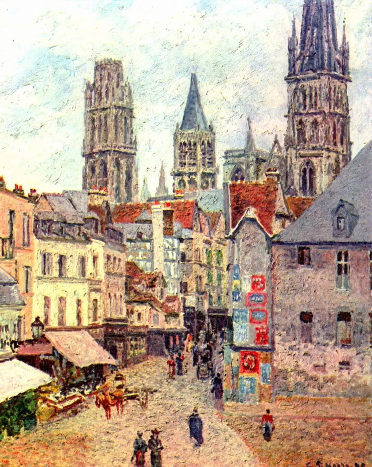 La Rue de L'Épicerie à Rouen, matin, temps mouillé - Camille Pissarro image 1 tableau peint à l’huile sur toile
