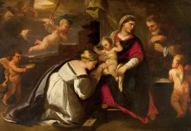 De Heilige Familie met heilige Catharina van Alexandrië - Luca Giordano