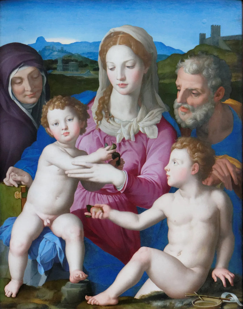 De Heilige Familie met heilige Elisabeth en het kleine heilige Johannes de Doper - Bronzino