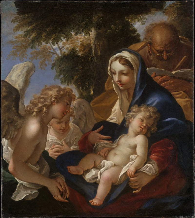 De Heilige Familie met engelen - Sebastiano Ricci
