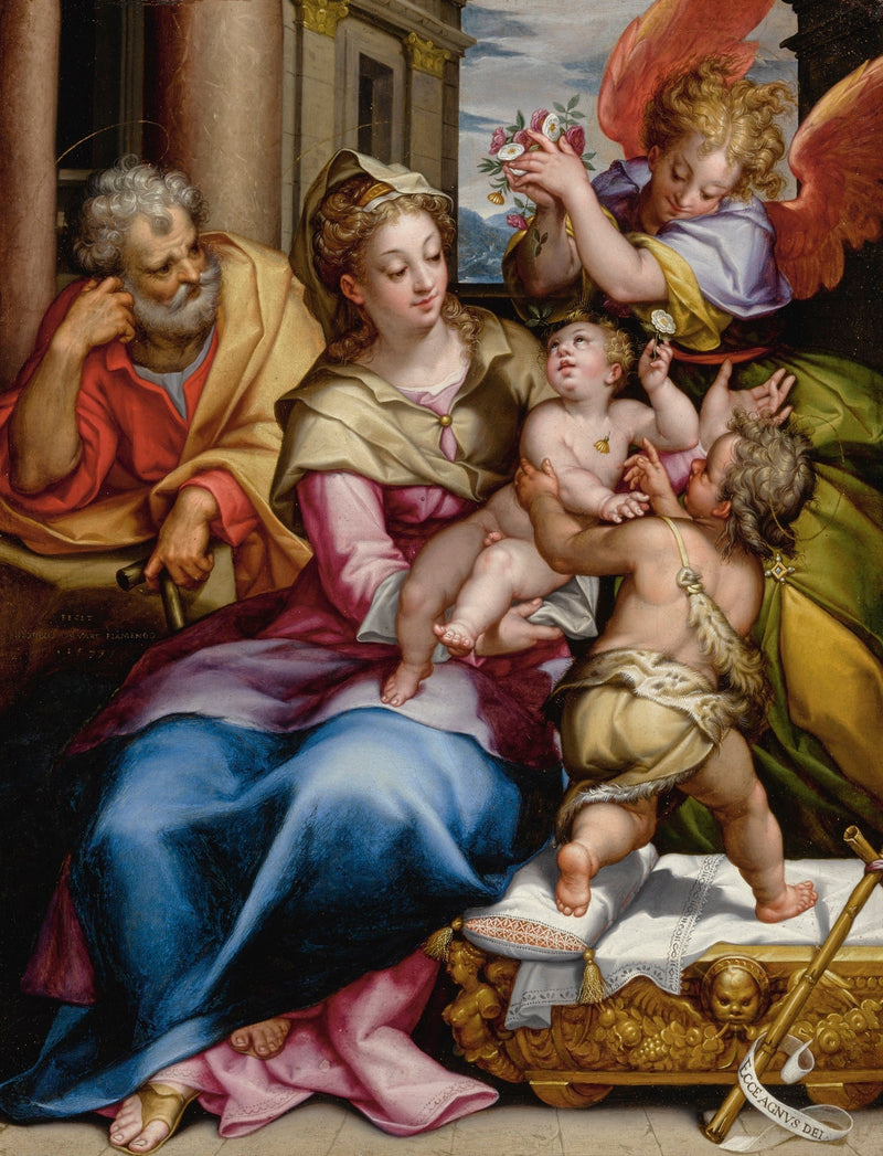 De Heilige Familie met Sint-Jan de Doper en een engel - Denis Calvaert