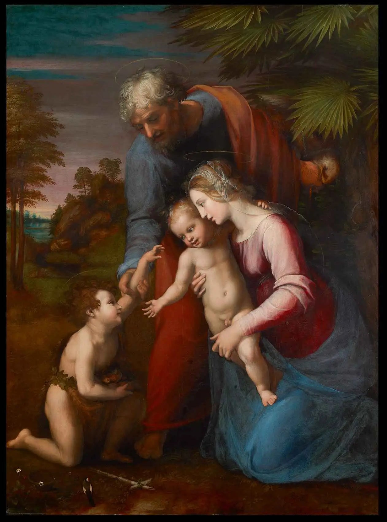 Reproduction du tableau « La Sainte Famille avec saint Jean-Baptiste - Raphaël Sanzio » par Alpha Reproduction en peinture à l’huile