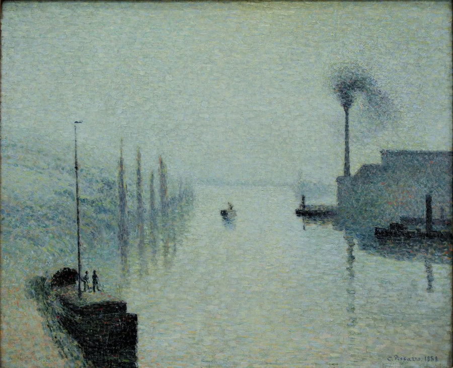 De Seine bij Rouen, het Lacroix-eiland, mistigeffect - Camille Pissarro