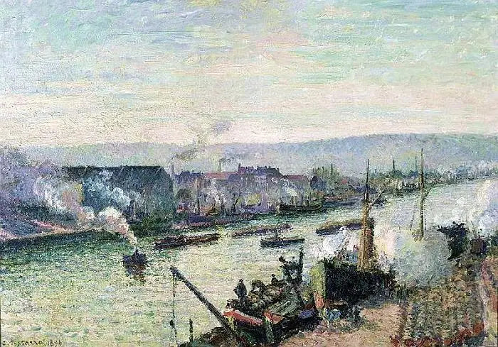 La Seine à Rouen, Saint-Sever - Camille Pissarro image 1 copie de tableau peinte à la main