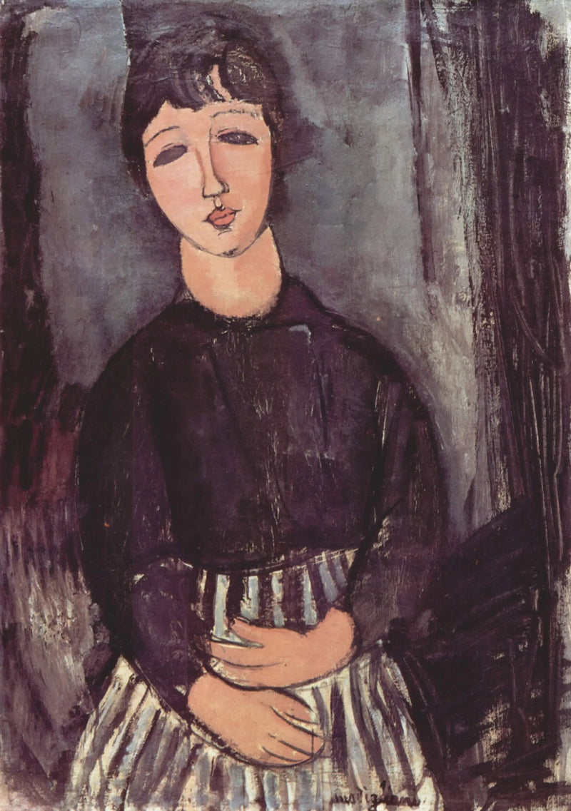 De dienstmeid met gestreepte schort - Amedeo Modigliani