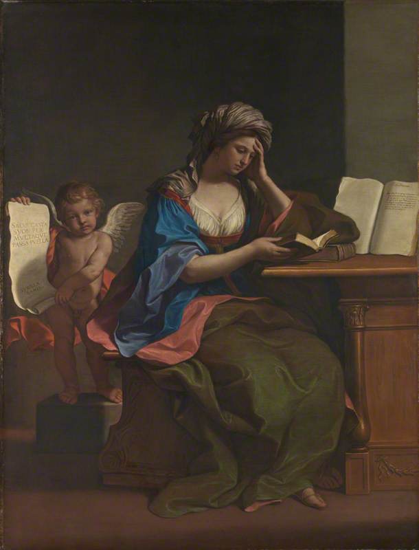 De Samische Sibylle met een putto - Guercino