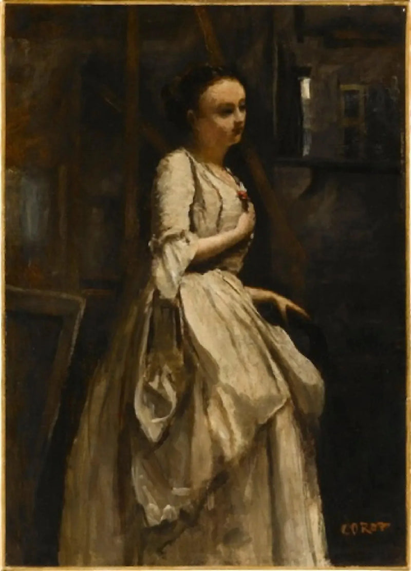 De serveerster met de rode bloem - Jean-Baptiste Camille Corot