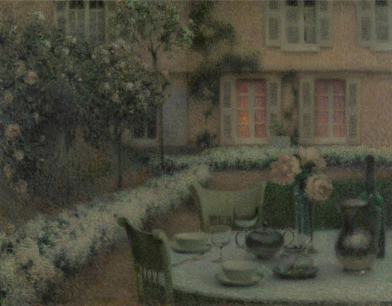 De tafel in de witte tuin in Gerberoy - Henri Le Sidaner