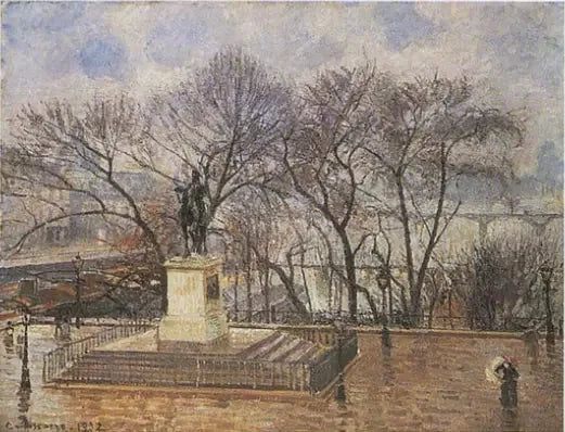 Het verhoogde terras van de Pont-Neuf, plein Henri IV: onder de ochtendregen - Camille Pissarro
