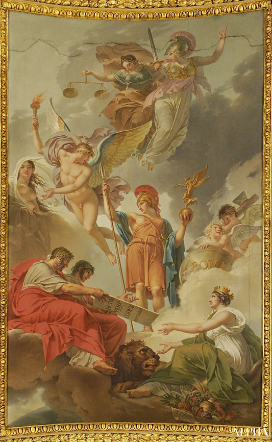 La Terre recevant des empereurs Adrien et Justinien le code des lois romaines dictées par la Nature la Justice et la