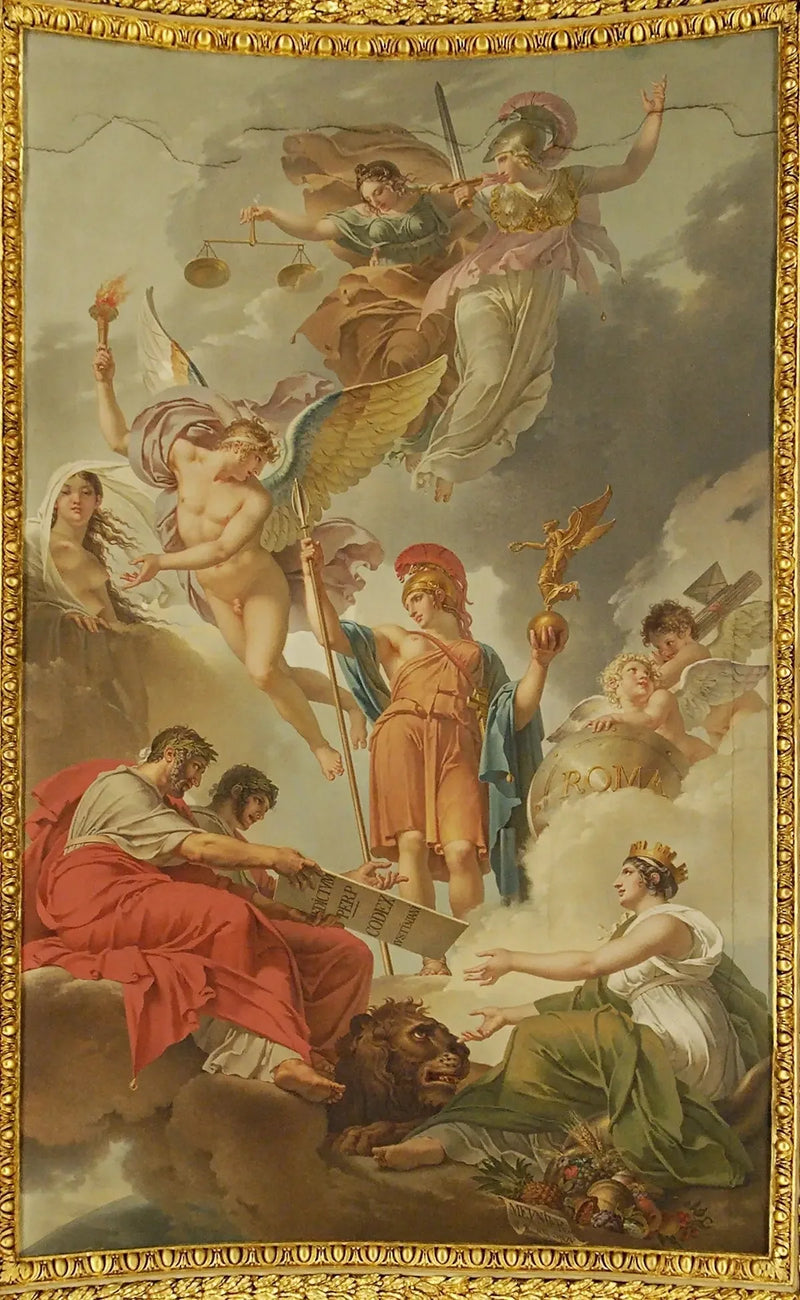 La Terre recevant des empereurs Adrien et Justinien le code des lois romaines dictées par la nature, la justice et la sagesse - Charles Meynier
