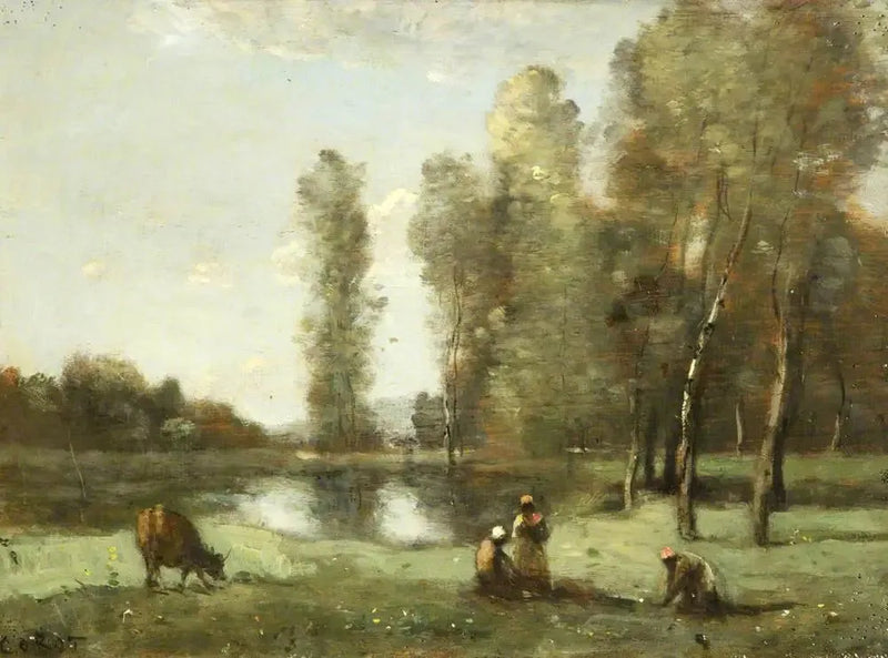 De koe bij de drinkbak - Jean-Baptiste Camille Corot