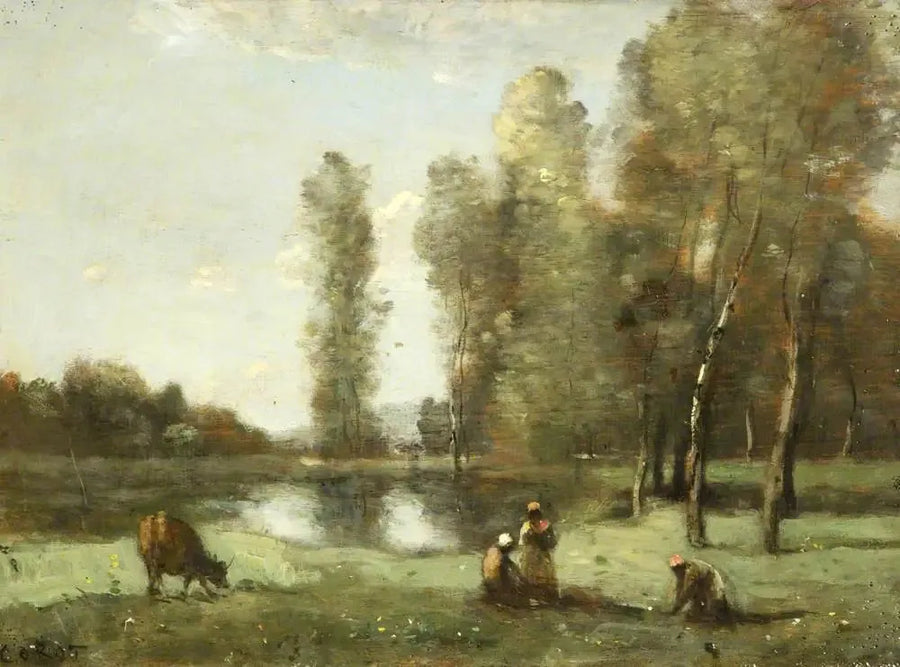 De koe bij de drinkbak - Jean-Baptiste Camille Corot