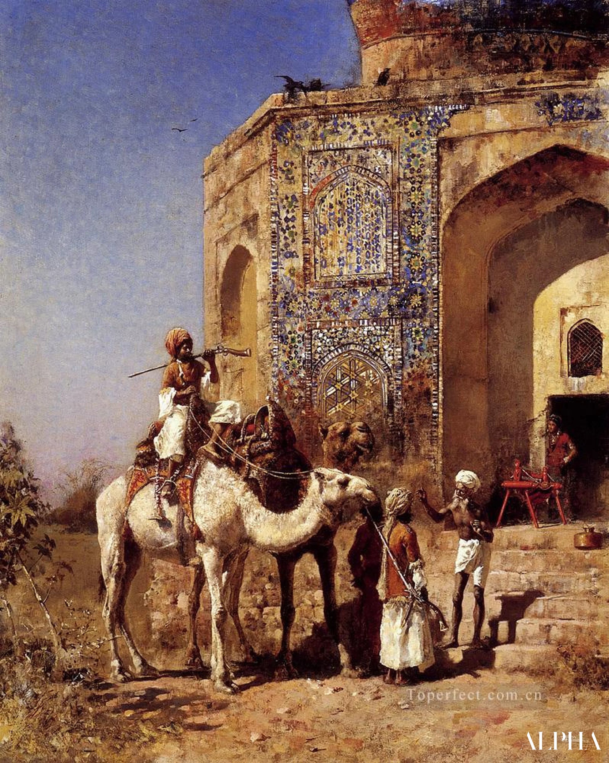 De oude moskee met blauwe tegels net buiten Delhi, India - Edwin Lord Weeks - Reproducties van hoogwaardige schilderijen en kunstwerken