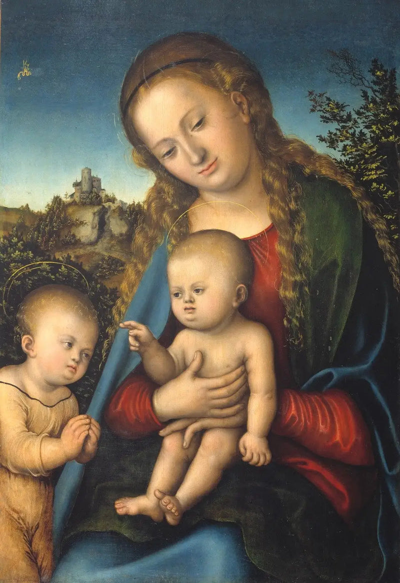 De Maagd met Kind, aanbeden door Sint-Jan de Kindere - Lucas Cranach de Oudere