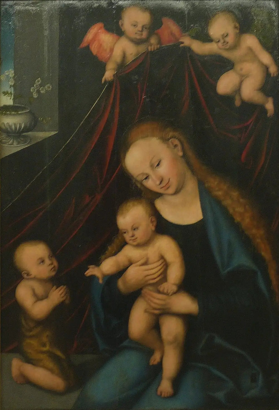 De Maagd met Kind, aanbeden door Sint-Jan de Kind - Lucas Cranach de Oudere