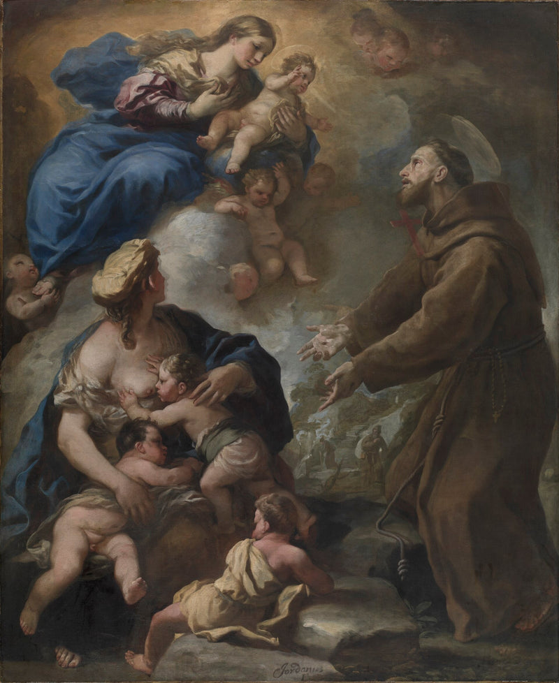 De Maagd met Kind die verschijnt aan Sint Franciscus van Assisi - Luca Giordano