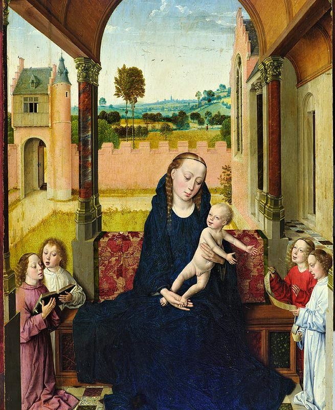 De Maagd met Kind en engelen in een loggia - Dirk Bouts