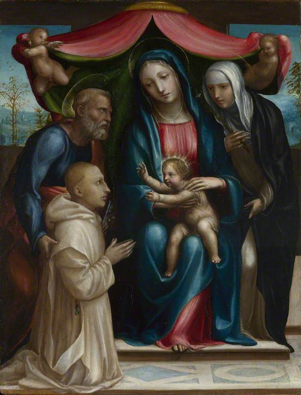 De Maagd met Kind met heiligen en een donateur - Il Sodoma (Giovanni Antonio Bazzi)