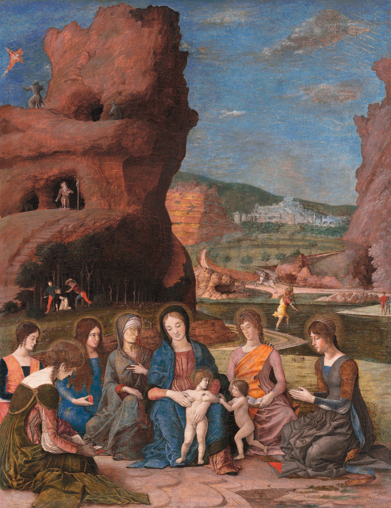 De Maagd met Kind en de kleine Sint-Jan de Doper met zes heiligen - Andrea Mantegna