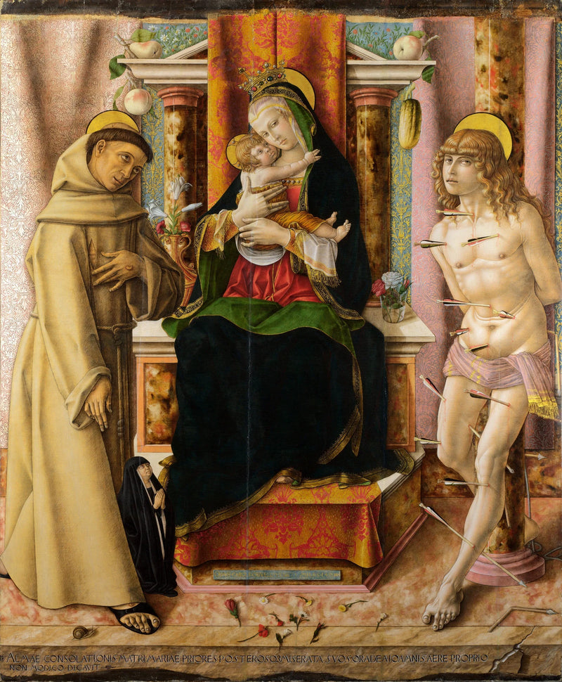 De Maagd met Kind met de heiligen Franciscus en Sebastiaan - Carlo Crivelli