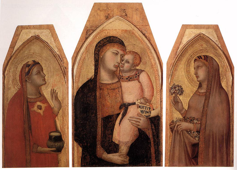 De Maagd met Kind met Maria-Magdalena en heilige Dorothea - Ambrogio Lorenzetti