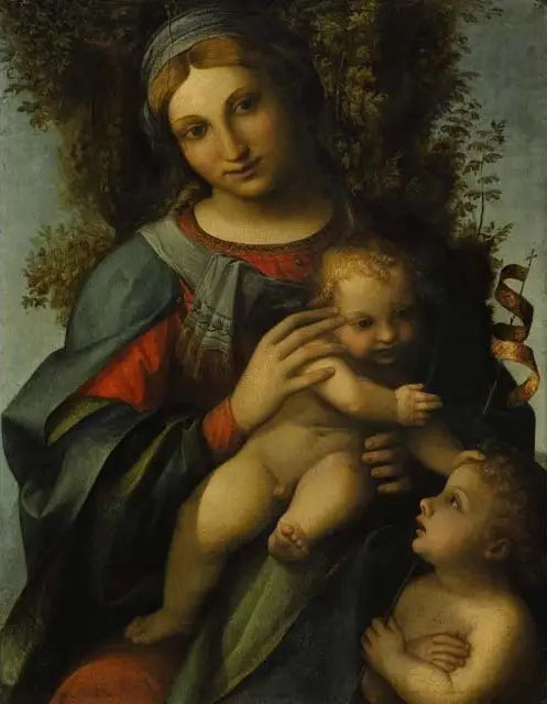 De Maagd met Kind en de jonge Johannes de Doper - Antonio da Correggio