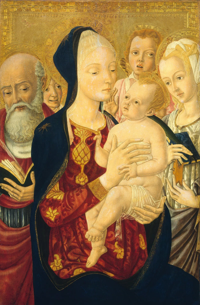 De Maagd met Kind, samen met Sint Jeroen, Sint Catharina van Alexandrië en engelen - Matteo di Giovanni