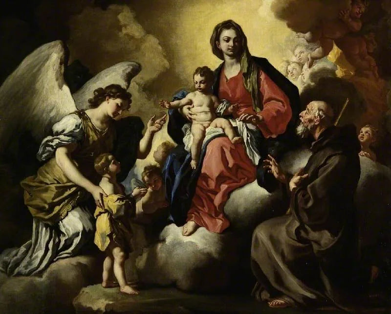De Maagd met Kind, met een jongen voorgesteld door zijn beschermengel, en S. Francesco Di Paola - Francesco Solimena