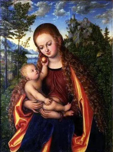 De Maagd met Kind in een weelderig landschap - Lucas Cranach de Oudere