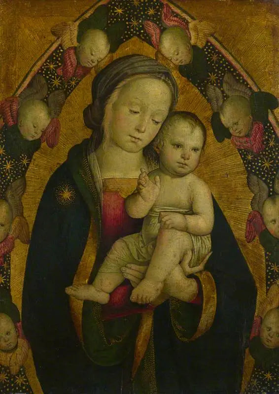 De Maagd met Kind in een amandelvorm met cherubijnen - Pietro Perugino