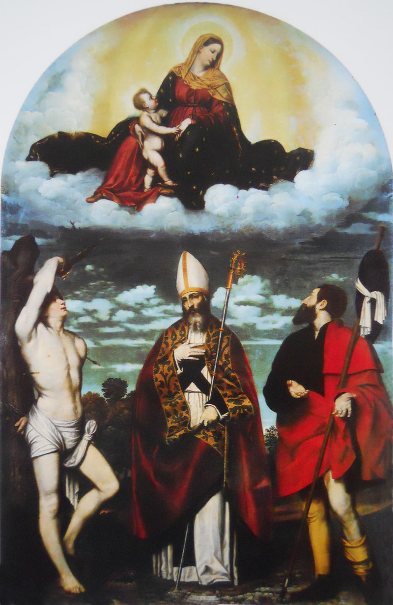 De Maagd met Kind in glorie met de heiligen Roch, Martin en Sebastiaan - Alessandro Bonvicino