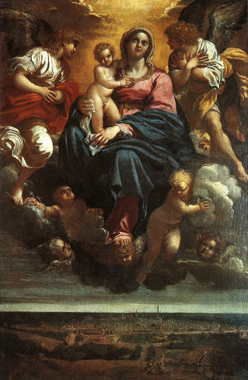 De Maagd met Kind in glorie boven de stad Bologna - Annibale Carracci