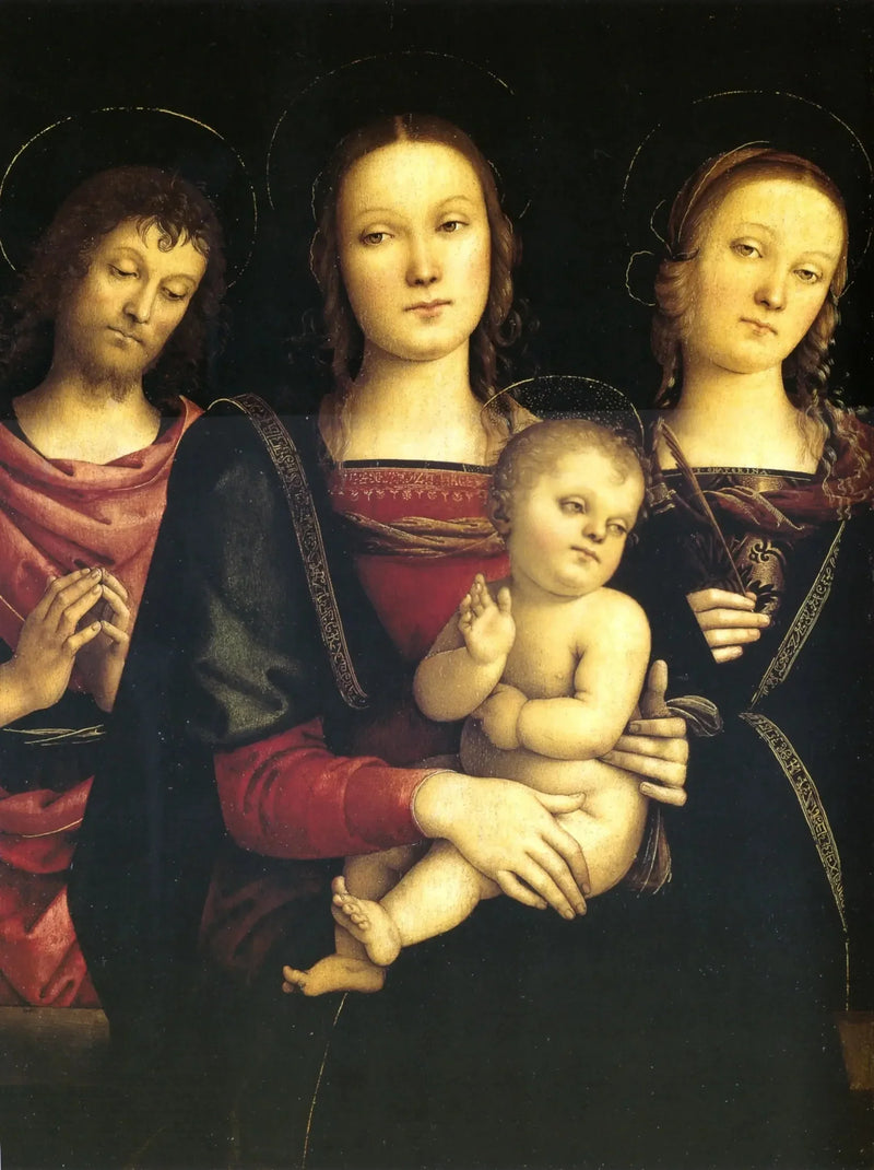 De Maagd met Kind tussen de heiligen Johannes de Doper en Catharina van Alexandrië - Pietro Perugino