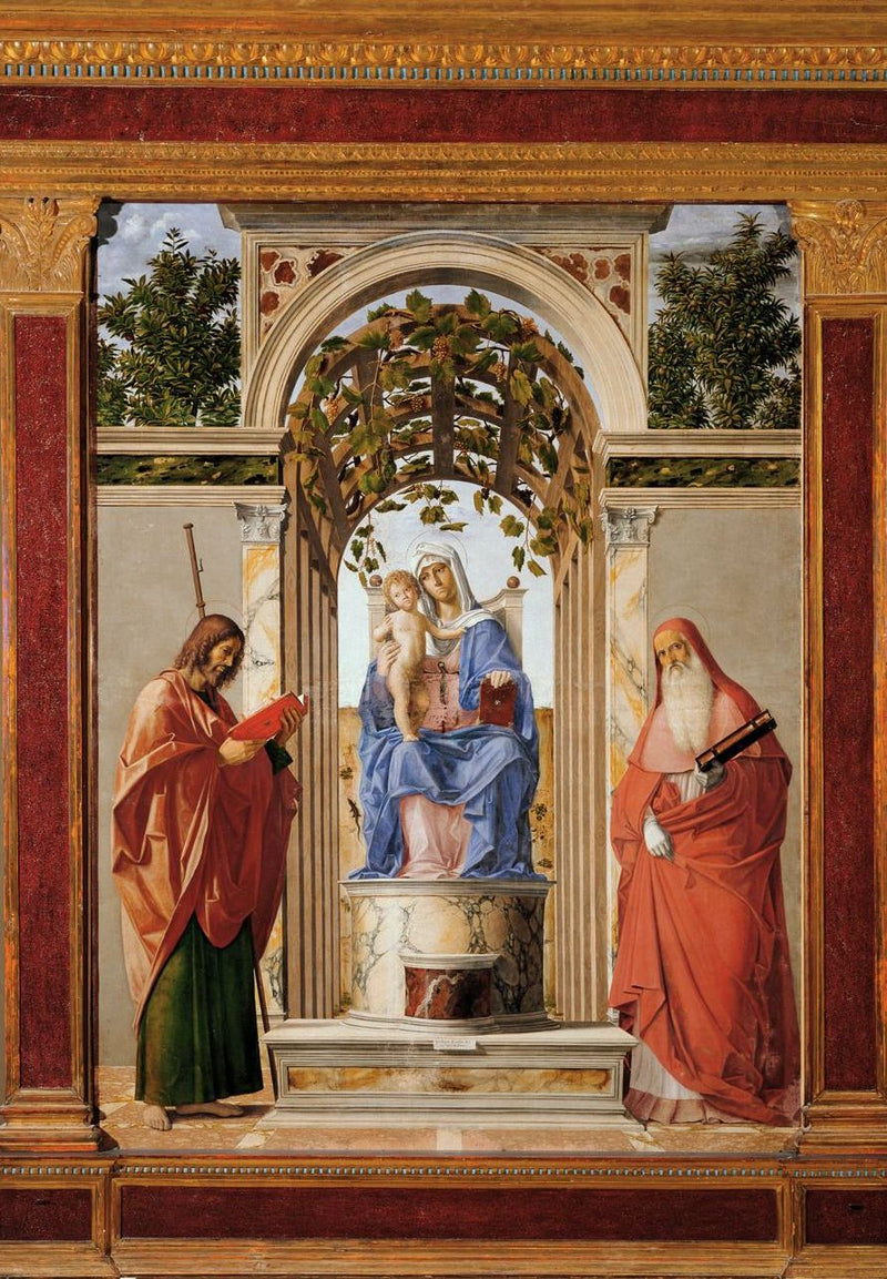 De Maagd met het Kind, tussen Sint-Jerome en Sint-Jakob de Apostel. - Cima da Conegliano