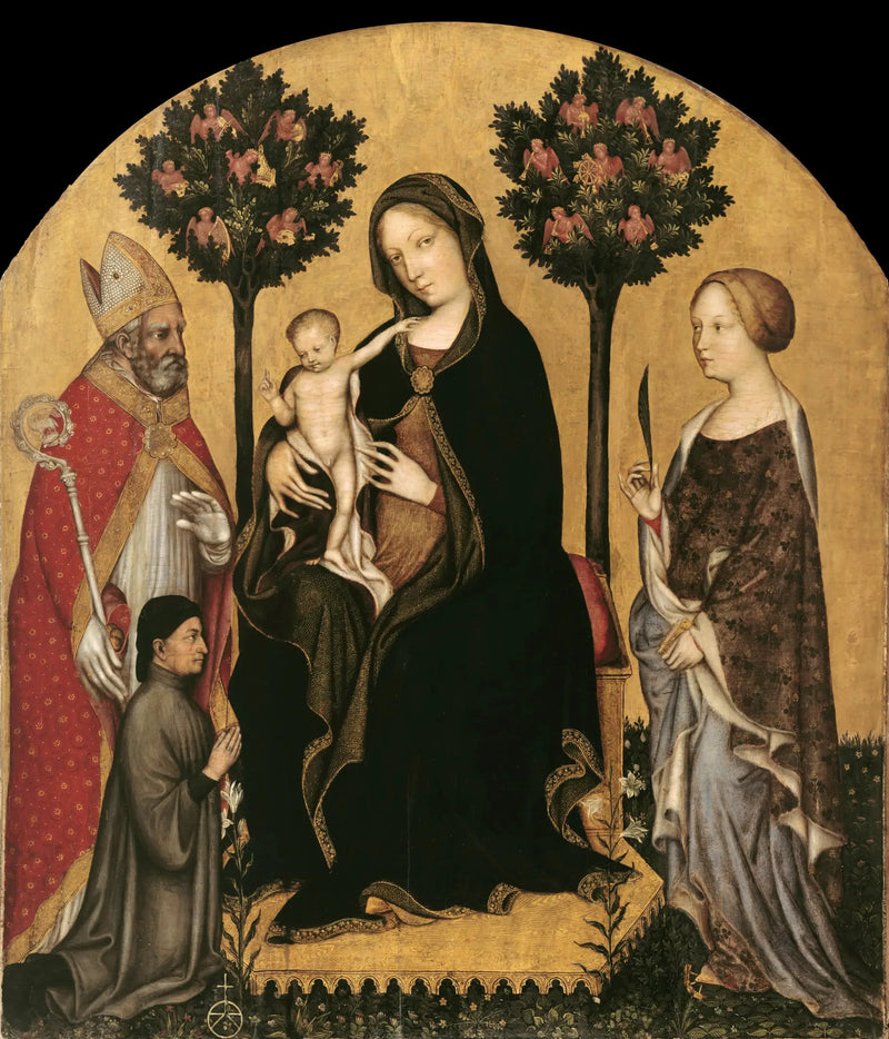 De Maagd met Kind en Sint Catharina, Sint Nicolaas en de Schenker - Gentile da Fabriano