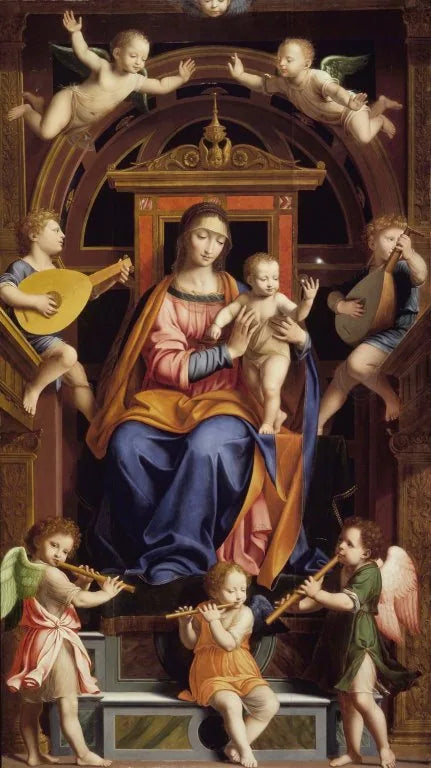 De Maagd met Kind zittend met engelen - Bernardino Luini