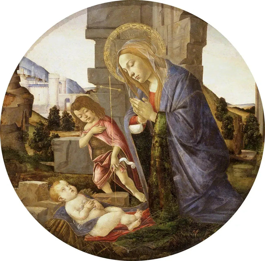 De Maagd die het Kind aanbidt met de jonge heilige Johannes - Sandro Botticelli