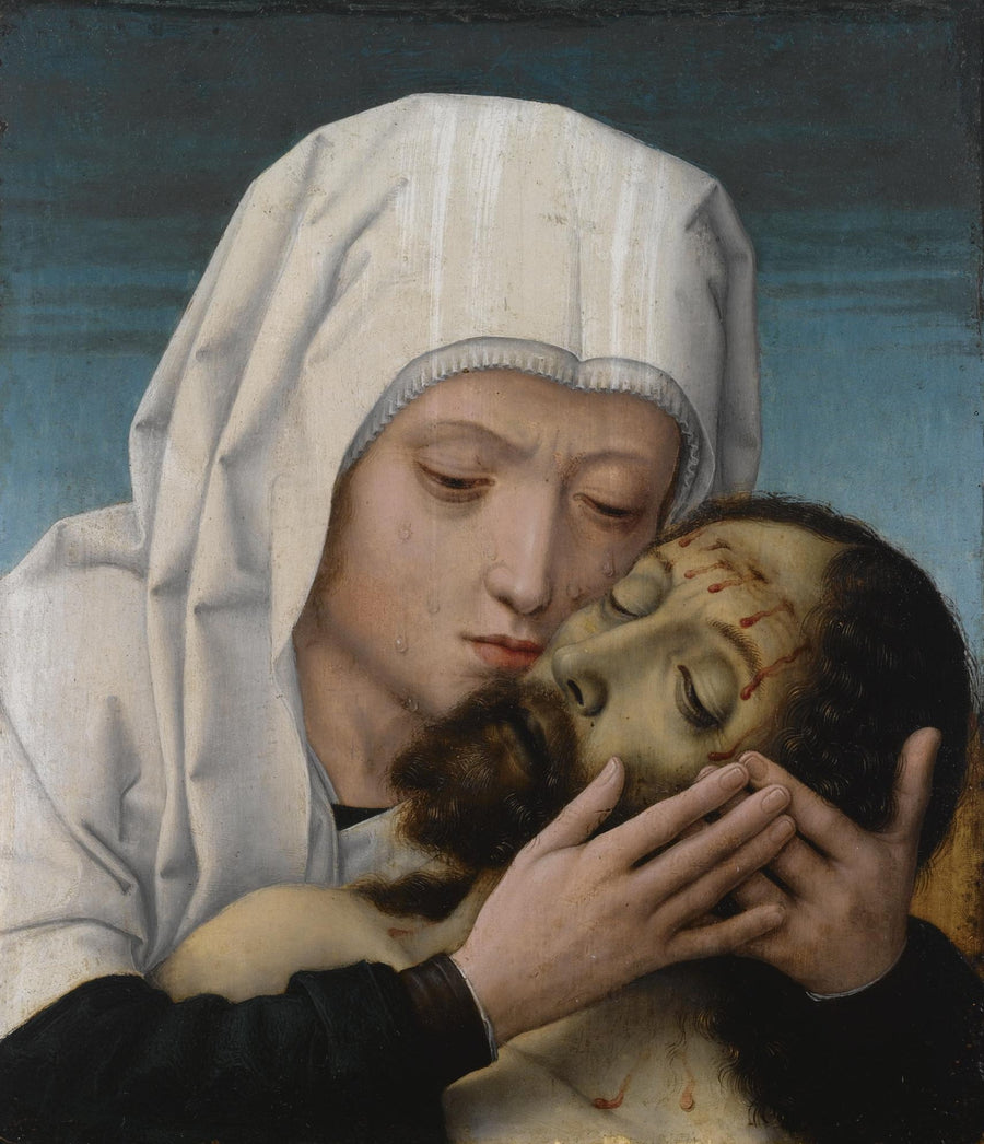 De Maagd die het hoofd van de gestorven Christus kust. - Gérard David