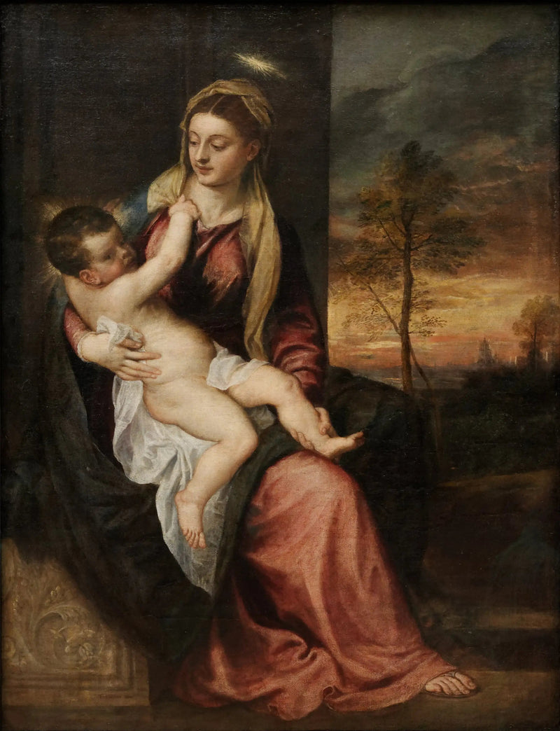 De Maagd en het Kind in een avondlandschap - Titiaan